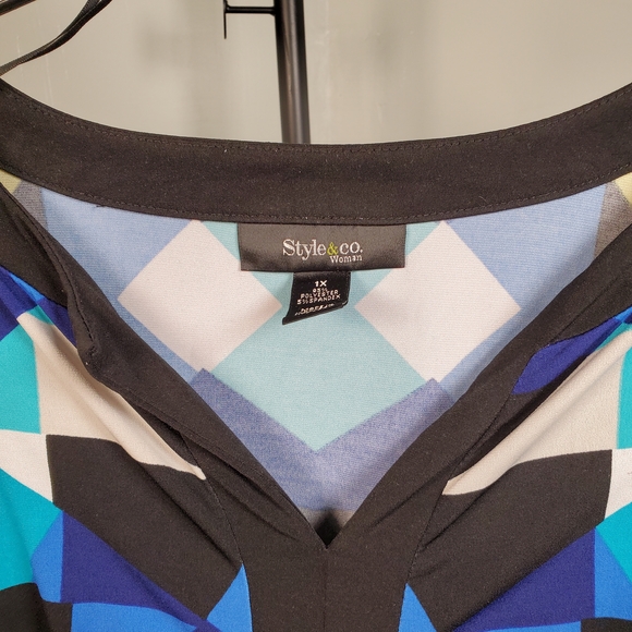 Style & Co. Blue and Yellow Geometric Tunic Top - Picture 2 of 3